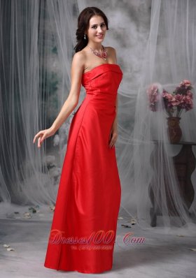 Red Bridesmaid Dress Sheath Strapless Satin