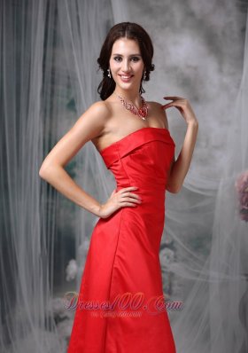 Red Bridesmaid Dress Sheath Strapless Satin