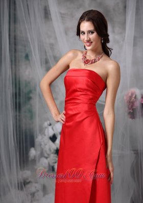 Red Bridesmaid Dress Sheath Strapless Satin