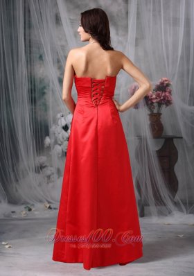 Red Bridesmaid Dress Sheath Strapless Satin