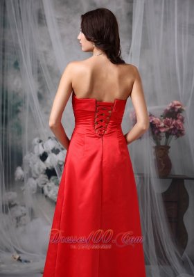 Red Bridesmaid Dress Sheath Strapless Satin