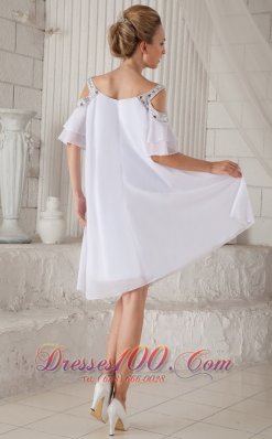White Prom Graduation Dress Off Shoulder Knee-length Chiffon Beading