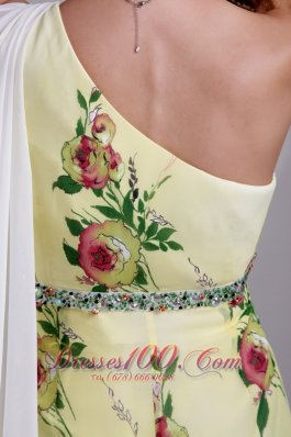 Exquisite Empire Party Dress One Shoulder Print Beading