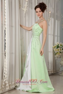 Yellow Green Evening Dress Straps Satin Beading