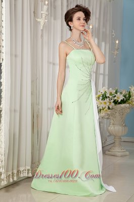 Yellow Green Evening Dress Straps Satin Beading