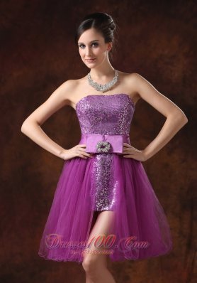 Fuchsia Prom Dress Paillette Strapless Sheath Ribbons