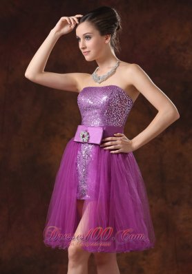 Fuchsia Prom Dress Paillette Strapless Sheath Ribbons