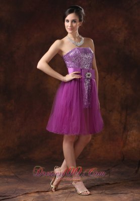 Fuchsia Prom Dress Paillette Strapless Sheath Ribbons