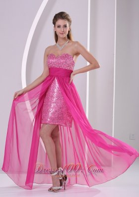 Hot Pink Prom Evening Dress High-low Sweetheart