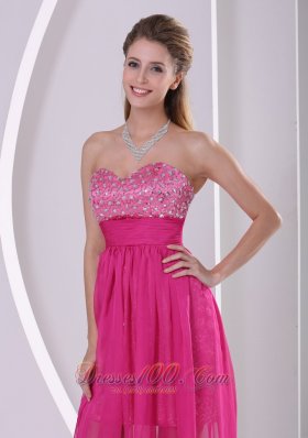 Hot Pink Prom Evening Dress High-low Sweetheart