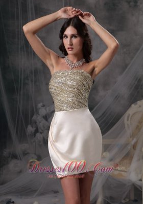 Champagne Evening Dress Strapless Satin Beading and Ruch