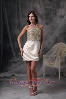 Champagne Evening Dress Strapless Satin Beading and Ruch