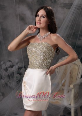 Champagne Evening Dress Strapless Satin Beading and Ruch