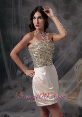 Champagne Evening Dress Strapless Satin Beading and Ruch