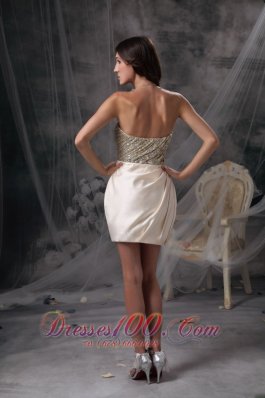 Champagne Evening Dress Strapless Satin Beading and Ruch