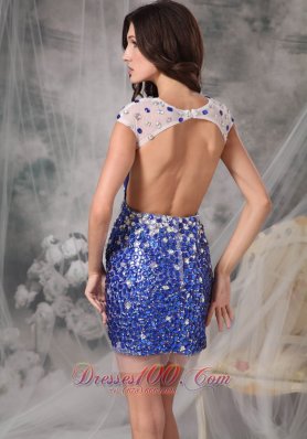 Evening Nightclub Dress Peacock Blue Column Scoop Tulle Beading