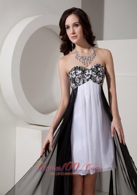 Black and White Beaded High-low Prom Dress with Appliques