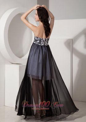 Black and White Beaded High-low Prom Dress with Appliques