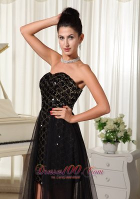 Special Fabric High-low Black Evening Celebrity Dress Tulle