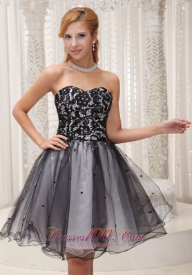 Sequins Cocktail Dress Lace Black and White Organza