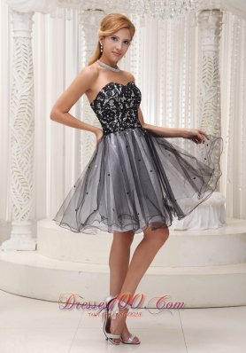 Sequins Cocktail Dress Lace Black and White Organza