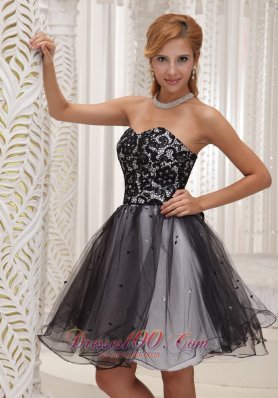 Sequins Cocktail Dress Lace Black and White Organza