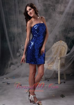 Peacock Blue Sequins Evening Dress Beading Mini-length