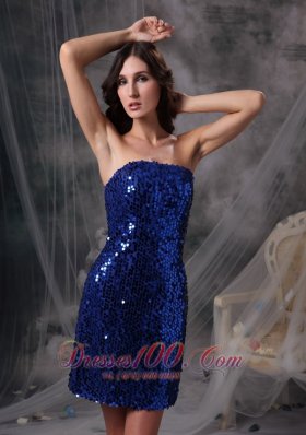 Peacock Blue Sequins Evening Dress Beading Mini-length