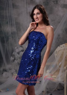 Peacock Blue Sequins Evening Dress Beading Mini-length