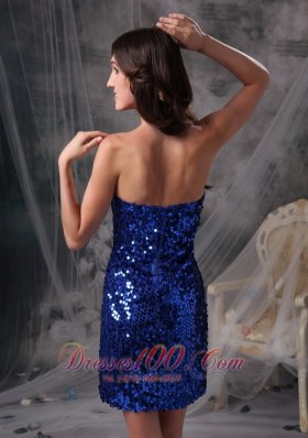 Peacock Blue Sequins Evening Dress Beading Mini-length