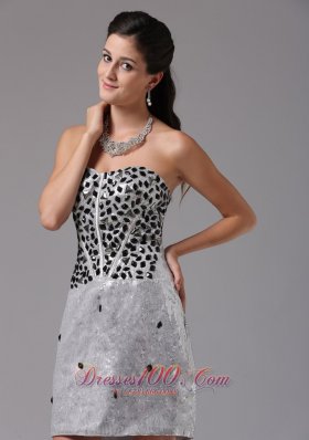 Silver Rhinestones Prom Cocktail Dress Mini-length