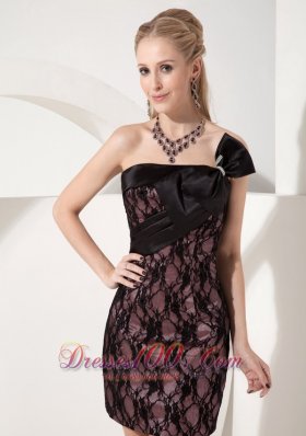 Black Cocktail Dress Column Strapless Lace Bow Mini-length