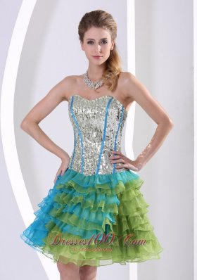 Multi-color Prom Party Dress Ruched Layered Beaded Print