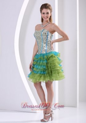 Multi-color Prom Party Dress Ruched Layered Beaded Print