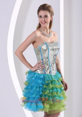 Multi-color Prom Party Dress Ruched Layered Beaded Print