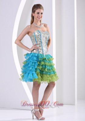 Multi-color Prom Party Dress Ruched Layered Beaded Print