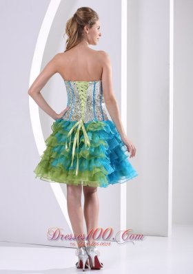 Multi-color Prom Party Dress Ruched Layered Beaded Print