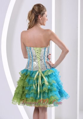 Multi-color Prom Party Dress Ruched Layered Beaded Print