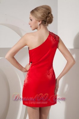 Red Silk Like Satin One Shoulder Short Prom Homecoming Dress Sequins