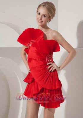 Red Short Prom Nightclub Dress One Shoulder Mini-length Beading