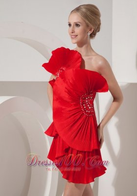 Red Short Prom Nightclub Dress One Shoulder Mini-length Beading