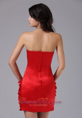 Red Ruched Beading Cocktail Dress Mini-length Taffeta