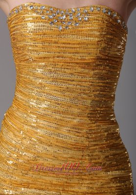 Gold Paillette Over Skirt Prom Celebrity Dress Beading