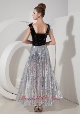 Detachable Black and Silver Prom Nightclub Dress V-neck Sequins