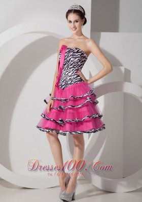 Zebra Print Sweet Strapless Short Prom Party Dress Mini-length