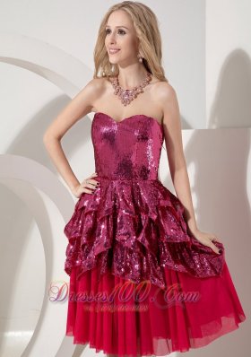 Hot Pink Prom Cocktail Dress Sweetheart Chiffon and Sequin Knee-length