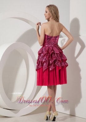 Hot Pink Prom Cocktail Dress Sweetheart Chiffon and Sequin Knee-length