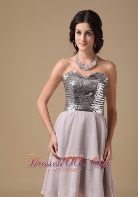 Grey Prom Dress Sweetheart Mini-length Chiffon Sequin