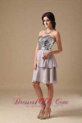 Grey Prom Dress Sweetheart Mini-length Chiffon Sequin