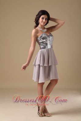 Grey Prom Dress Sweetheart Mini-length Chiffon Sequin